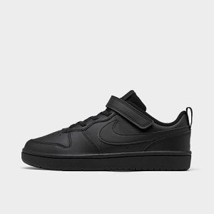 Nike Little Kids&apos; Court Borough Low 2 Hook-and-Loop Casual Shoes in Black/Black Size 3.0 Leather - 2491558