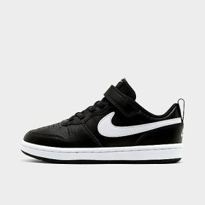 Nike Little Kids&apos; Court Borough Low 2 Hook-and-Loop Casual Shoes in Black/Black Size 3.0 Leather - 3217901