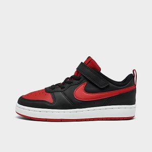 Nike Little Kids&apos; Court Borough Low 2 Hook-and-Loop Casual Shoes in Red/Black/Black Size 13.0 Leather - 3067576
