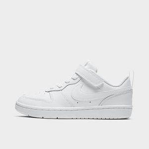 Nike Little Kids&apos; Court Borough Low 2 Hook-and-Loop Casual Shoes in White/White Size 13.0 Leather - 2492552