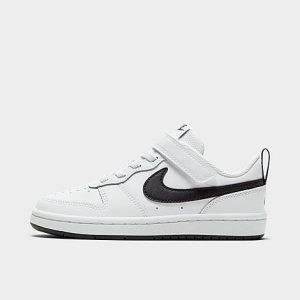 Nike Little Kids&apos; Court Borough Low 2 Hook-and-Loop Casual Shoes in White/White Size 12.0 Leather - 3114582