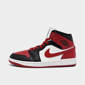 Jordan Women&apos;s Air Retro 1 Mid Casual Shoes in Red/Black/Black Size 10.0 Leather/Suede - 3208861