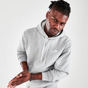 Nike Sportswear Club Fleece Embroidered Hoodie in Grey/Dark Grey Heather Size Large - 5609296