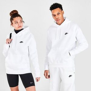 Nike Sportswear Club Fleece Embroidered Hoodie in White/White Size Large - 5636804