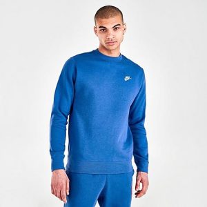 Nike Sportswear Club Fleece Crewneck Sweatshirt in Blue/Dark Marina Blue Size XLT Cotton/Polyester/Fleece - 5776820