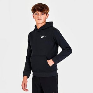 Nike Boys&apos; Sportswear Club Fleece Pullover Hoodie in Black/Black Size XL 100% Cotton/Polyester/Fleece - 5599514