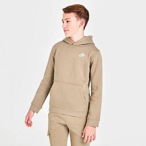 Nike Boys&apos; Sportswear Club Fleece Pullover Hoodie in Brown/Khaki Size XL 100% Cotton/Polyester/Fleece - 5849936