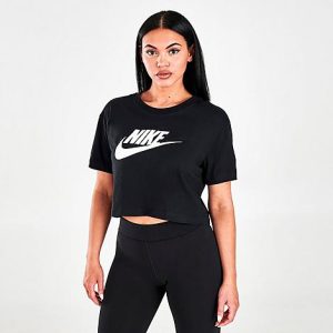 Nike Women&apos;s Sportswear Essential Cropped T-Shirt in Black/Black Size XL 100% Cotton/Jersey - 5582191