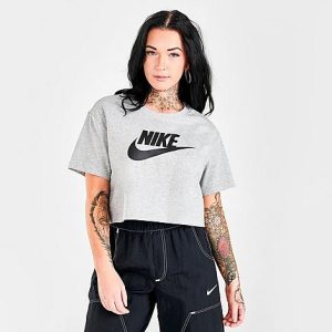 Nike Women&apos;s Sportswear Essential Cropped T-Shirt in Grey/Dark Grey Heather Size Large 100% Cotton/Jersey - 5773108