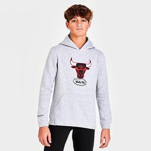 Nike Team Kids&apos; Mitchell & Ness Chicago Bulls NBA Retro Logo Pullover Hoodie in Grey/Grey Size Large Fleece - 5798762