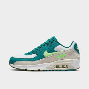 Nike Big Kids&apos; Air Max 90 Casual Shoes in Green/White Size 7.0 Leather - 3551655
