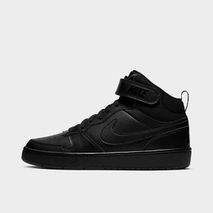 Nike Big Kids&apos; Court Borough Mid 2 Casual Shoes in Black/Black Size 7.0 Leather - 2497082