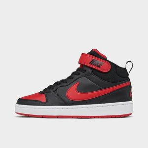 Nike Big Kids&apos; Court Borough Mid 2 Casual Shoes in Black/Black Size 7.0 Leather - 2560865