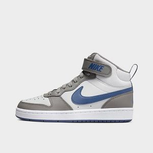 Nike Big Kids&apos; Court Borough Mid 2 Casual Shoes in Blue/White/Grey/Grey Fog Size 6.0 Leather - 3148461