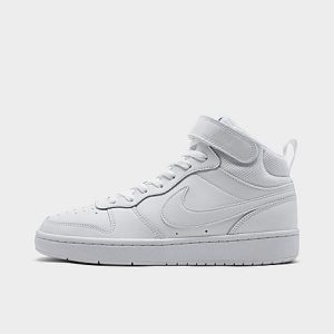 Nike Big Kids&apos; Court Borough Mid 2 Casual Shoes in White/White Size 7.0 Leather - 2497090