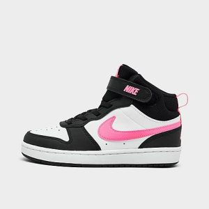 Nike Girls&apos; Little Kids&apos; Court Borough Mid 2 Casual Shoes in Black/Pink/White/Black Size 3.0 Leather - 3178253
