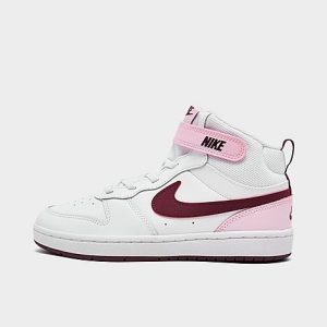 Nike Girls&apos; Little Kids&apos; Court Borough Mid 2 Casual Shoes in White/White Size 1.5 Leather - 3032348