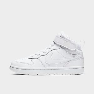 Nike Little Kids&apos; Court Borough Mid 2 Casual Shoes in White/White Size 13.0 Leather/Lace - 2497404