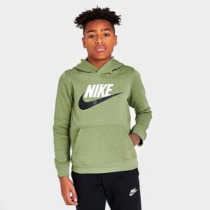 Nike Kids&apos; Sportswear HBR Glow Futura Club Fleece Hoodie in Green/Alligator Size XL Cotton/Polyester/Fleece - 5849940