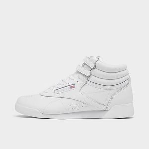 Reebok Girls&apos; Big Kids&apos; Freestyle Hi Casual Shoes in White/White Size 7.0 Leather - 2994286