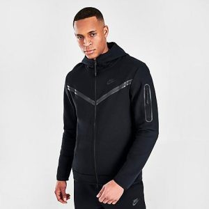 Nike Men&apos;s Sportswear Tech Fleece Taped Full-Zip Hoodie in Black/Black Size 4XL Cotton/Polyester/Fleece - 5712164