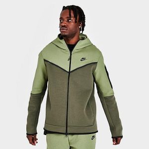 Nike Men&apos;s Sportswear Tech Fleece Taped Full-Zip Hoodie in Green/Alligator Size XL Cotton/Polyester/Fleece - 5821191