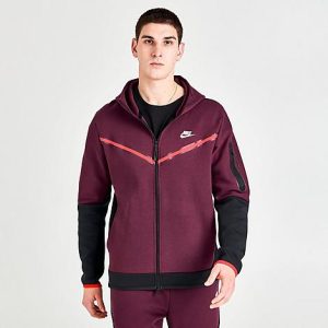 Nike Men&apos;s Sportswear Tech Fleece Taped Full-Zip Hoodie in Red/Dark Beetroot Size 2XL Cotton/Polyester/Fleece - 5848323