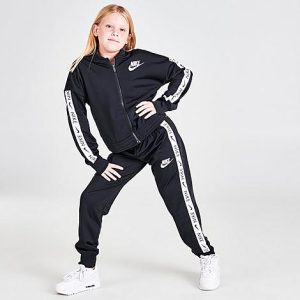 Nike Girls&apos; Sportswear Taped Track Suit in Black/Black Size XL 100% Polyester/Spandex - 5700612