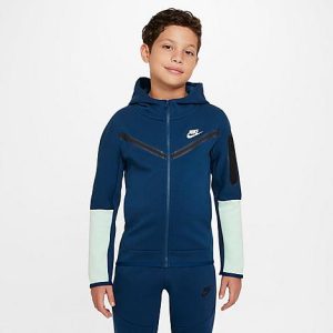 Nike Kids&apos; Sportswear Tech Fleece Full-Zip Hoodie in Blue/Valerian Blue Size Small 100% Cotton/Polyester/Fleece - 5888775