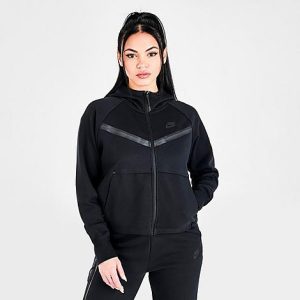 Nike Women&apos;s Sportswear Tech Fleece Windrunner Full-Zip Hoodie in Black/Black Size XL Cotton/Polyester/Fleece - 5622729