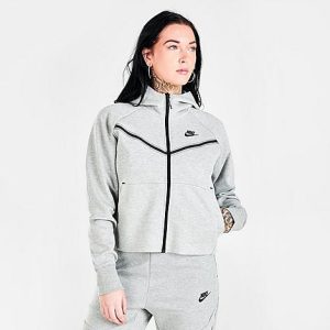 Nike Women&apos;s Sportswear Tech Fleece Windrunner Full-Zip Hoodie in Grey/Dark Grey Heather Size XL Cotton/Polyester/Fleece - 5632379