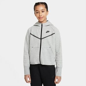 Nike Girls&apos; Sportswear Tech Fleece Full-Zip Hoodie in Grey/Dark Grey Heather Size XL 100% Cotton/Polyester/Fleece - 5709346
