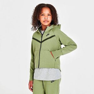 Nike Girls&apos; Sportswear Tech Fleece Full-Zip Hoodie in Green/Alligator Size XL 100% Cotton/Polyester/Fleece - 5849952