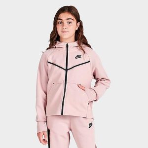 Nike Girls&apos; Sportswear Tech Fleece Full-Zip Hoodie in Pink/Pink Oxford Size XS 100% Cotton/Polyester/Fleece - 5883811