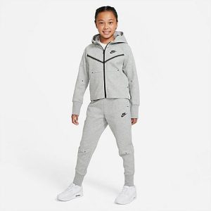 Nike Girls&apos; Sportswear Tech Fleece Jogger Pants in Grey/Dark Grey Heather Size XL 100% Cotton/Polyester/Fleece - 5709351