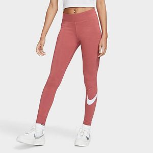Nike Women&apos;s Sportswear Essential Swoosh Leggings in Pink/Canyon Rust Size XL Cotton/Polyester/Spandex - 5888915