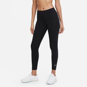 Nike Women&apos;s Sportswear Essential Mid-Rise Cropped Leggings in Black/Black Size LT Cotton/Polyester/Spandex - 5863755