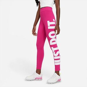 Nike Women&apos;s Sportswear Essential JDI High-Waisted Leggings in Pink/Fireberry Size Small Cotton/Polyester/Spandex - 5649149