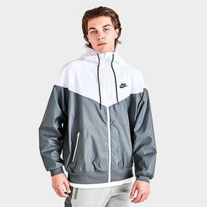 Nike Men&apos;s Sportswear Windrunner Woven Hooded Jacket in White/Grey/Smoke Grey Size 2XL 100% Polyester/Fiber - 5651282