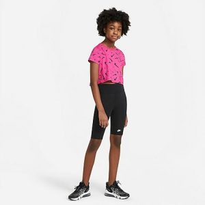 Nike Girls&apos; Big Kids&apos; Essential High-Rise Bike Shorts in Black/Black Size Large Cotton/Spandex/Jersey - 5706777