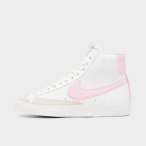 Nike Girls&apos; Big Kids&apos; Blazer Mid &apos;77 Casual Shoes in Pink/White/Summit White Size 7.0 Leather/Suede - 3172432