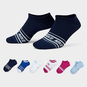 Nike Women&apos;s Everyday Lightweight Training No-Show Socks (6 Pairs) in Blue/White/Pink/Multicolor Size Medium Polyester/Spandex - 8203616