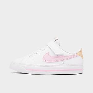Nike Girls&apos; Toddler Court Legacy Casual Shoes in White/Pink/White Size 8.0 Leather - 3177400