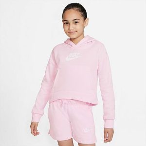 Nike Girls&apos; Sportswear Club Fleece High-Low Pullover Hoodie in Pink/Pink Foam Size XL Cotton/Polyester/Fleece - 5749230