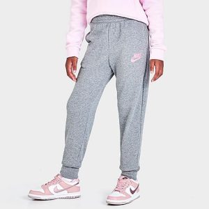 Nike Girls&apos; Sportswear Club French Terry Jogger Pants in Grey/Carbon Heather Size Large Cotton/Polyester - 5819263