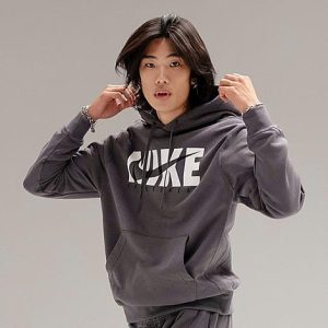 Nike Men&apos;s Sportswear Graphic Print Fleece Hoodie in Grey/Iron Grey Size XL Cotton/Polyester/Fleece - 5793629