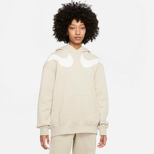 Nike Women&apos;s Sportswear Double Swoosh Oversized Fleece Hoodie in Beige/Rattan Size Large Cotton/Polyester/Fleece - 5749029