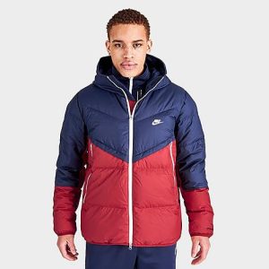 Nike Men&apos;s Sportswear Storm-FIT Windrunner Zip-Up Down Jacket in Red/Blue/Midnight Navy Size Large 100% Polyester - 5746929