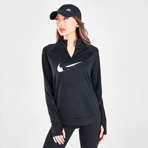 Nike Women&apos;s Dri-FIT Swoosh Run Quarter-Zip Running Top in Black/Black Size XS 100% Polyester/Knit - 5773080