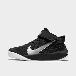 Nike Little Kids&apos; Team Hustle D 10 FlyEase Basketball Shoes in Black/Black Size 12.0 Leather - 3000976